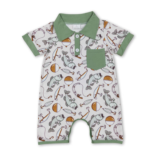 Short sleeves pocket fishing baby boys polo romper ship from US