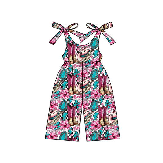 Straps pink floral hat boots cowgirl baby jumpsuit