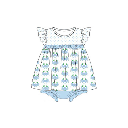 Polka dots flutter sleeves crab baby girls romper