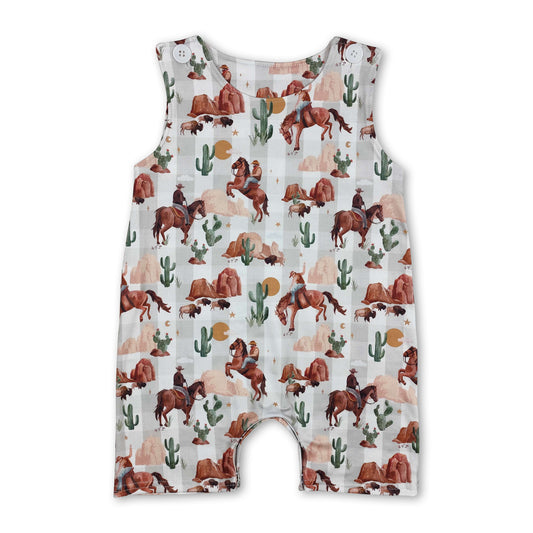 Sleeveless cows cactus western baby boy summer romper