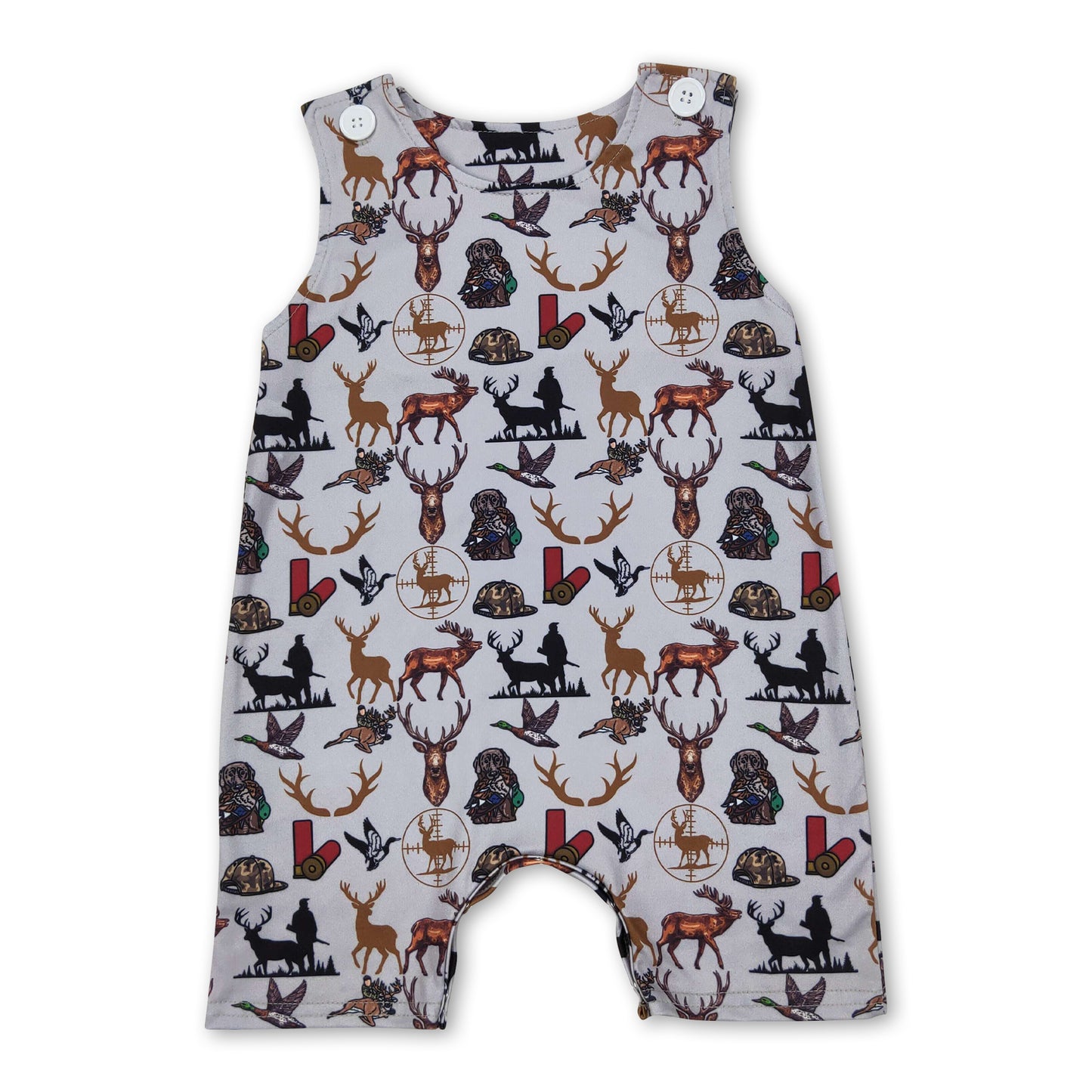 Sleeveless deer duck dog hunting baby boy romper