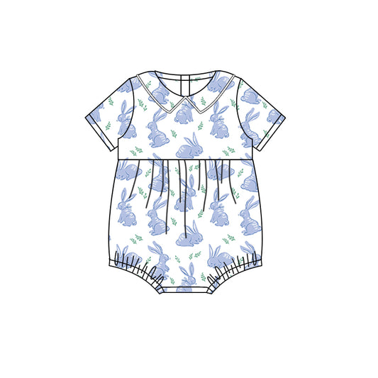 Light blue bunny short sleeves baby boy Easter romper
