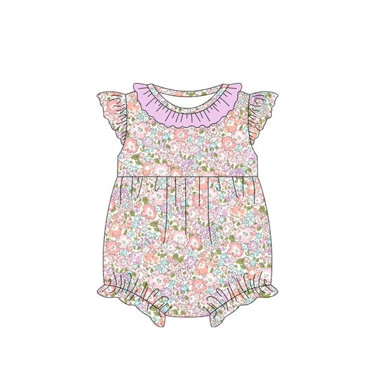 Lavender ruffle flutter sleeves floral baby girls romper