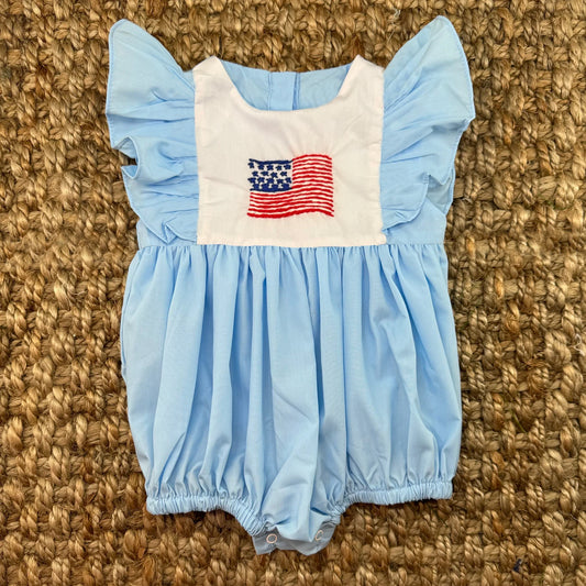 Light blue flutter sleeves flag baby girls 4th of july romper