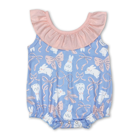 Sleeveless ruffle bunny bow baby girls Easter romper