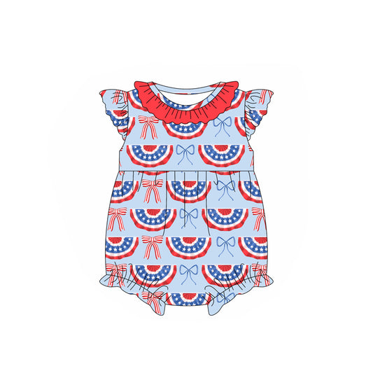 Flutter sleeves stars rainbow bow baby girls 4th of july romper