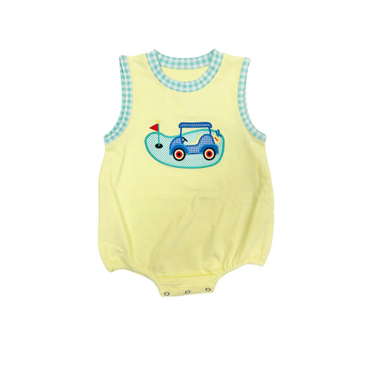 Plaid sleeveless yellow golf baby boy romper