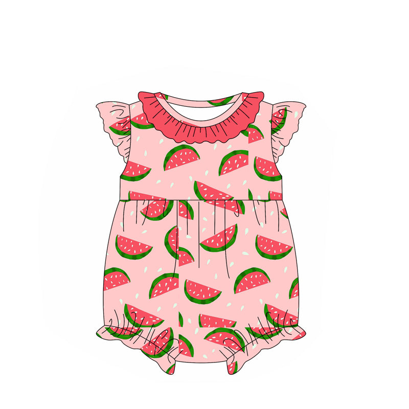 Flutter sleeves ruffle watermelon baby girls summer romper