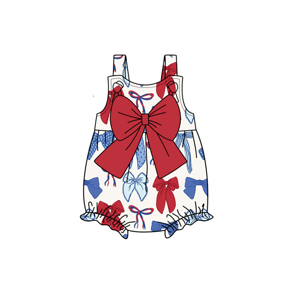 Straps red blue bow baby girls 4th of july romper