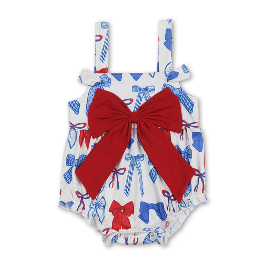 Straps red blue bow baby girls 4th of july romper ship from US