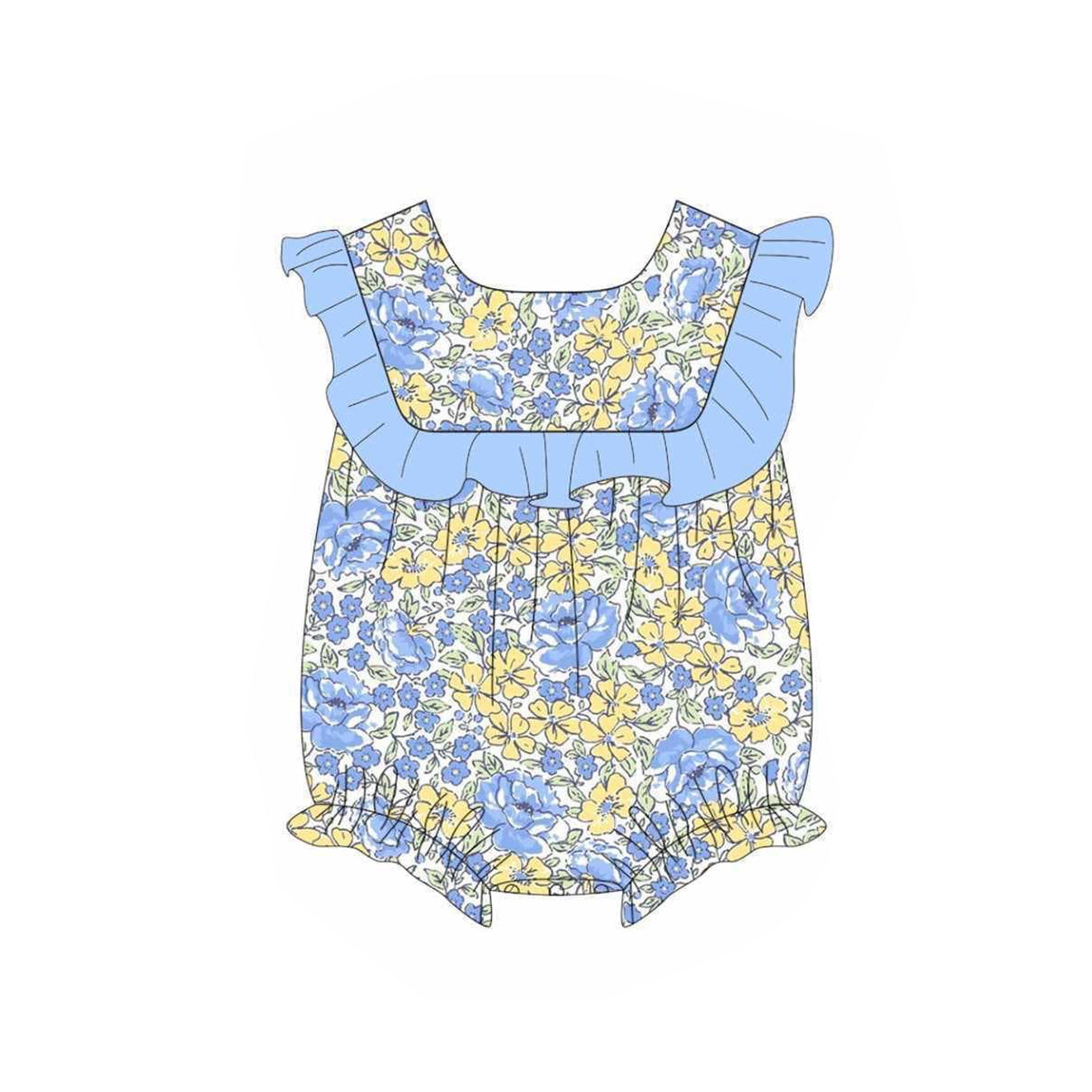 Blue ruffle floral baby girls spring summer romper