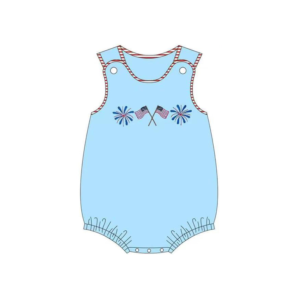 Blue sleeveless flag firework baby boy 4th of july romper