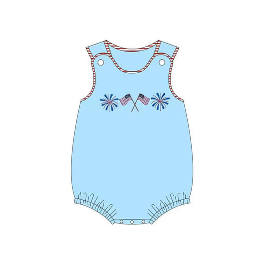 Blue sleeveless flag firework baby boy 4th of july romper