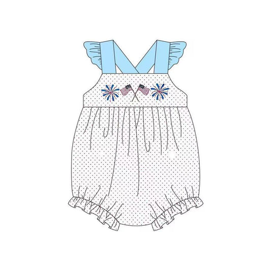 Polka dots flag firework baby girl 4th of july romper