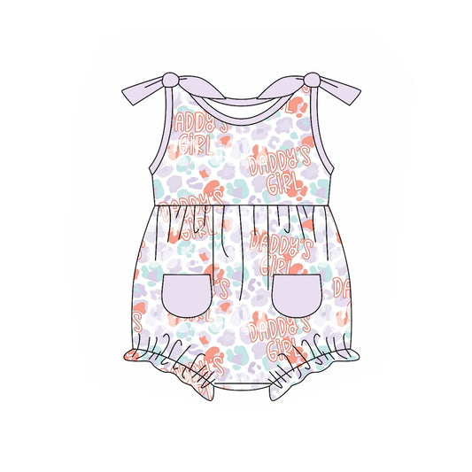 Sleeveless lavender leopard daddy's girl baby romper