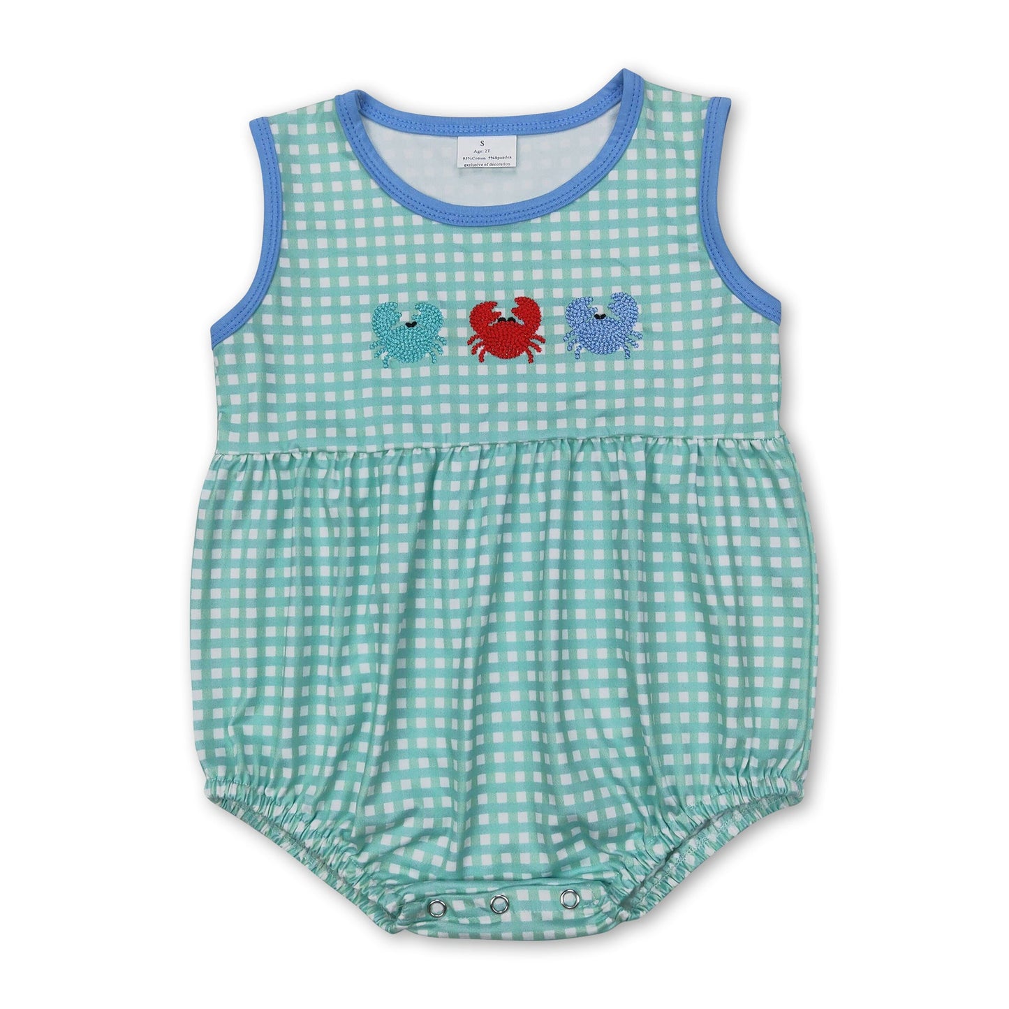 Sleeveless plaid crab baby boys summer romper