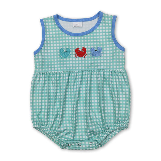 Sleeveless plaid crab baby boys summer romper