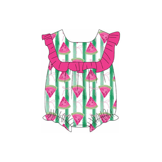 Watermelon stripe bow baby girls summer romper