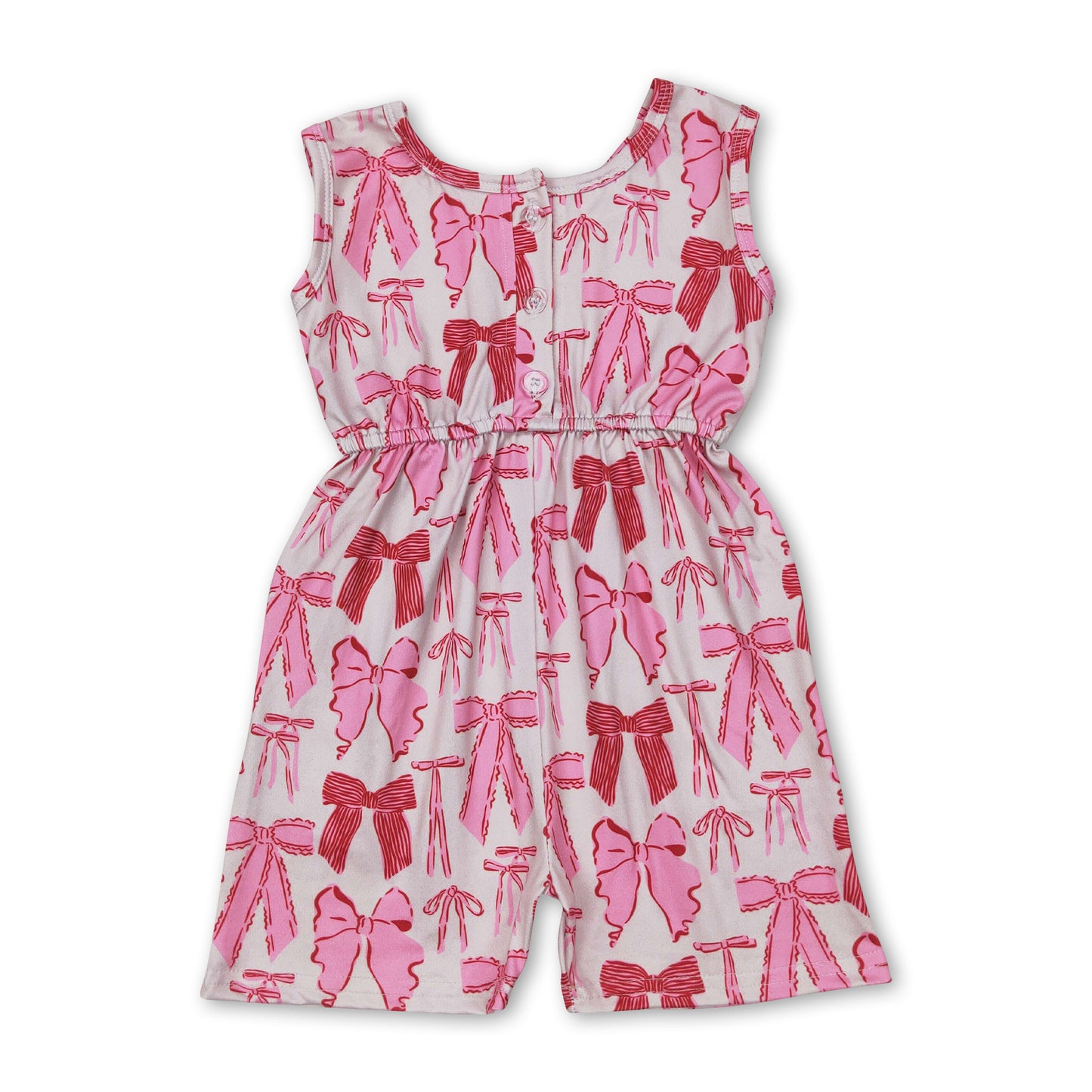 Pink short sleeves bow pocket girls summer jumpsuit