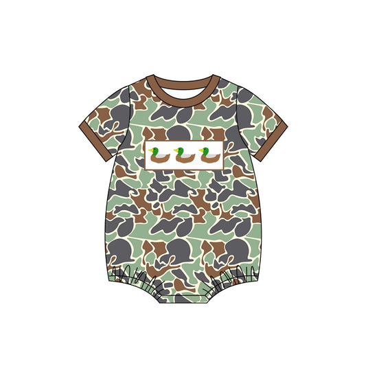 Brown short sleeves camo duck baby boys romper