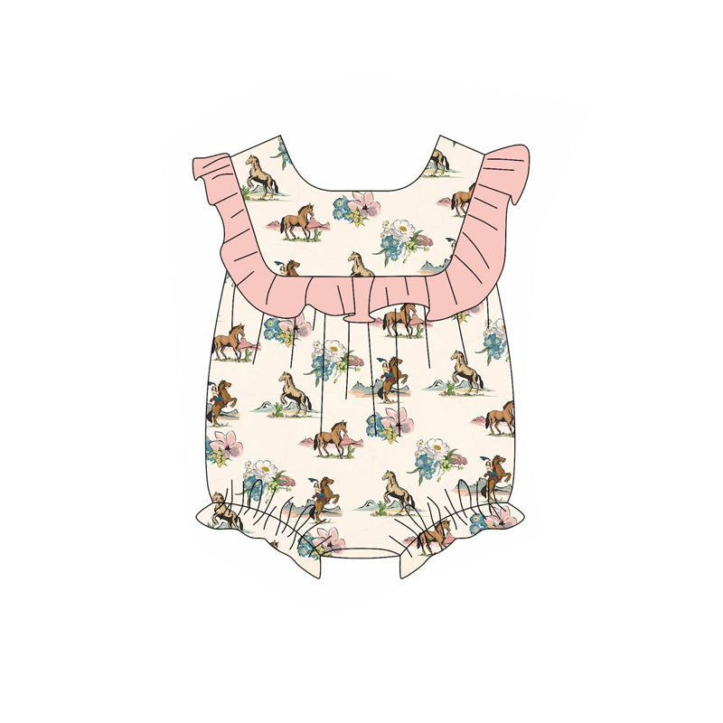 Ruffle horse rodeo western baby girls romper