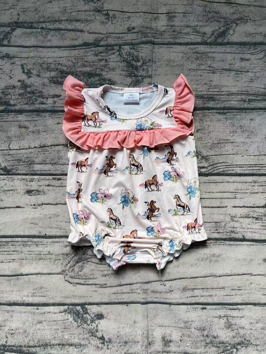 Ruffle horse rodeo western baby girls romper