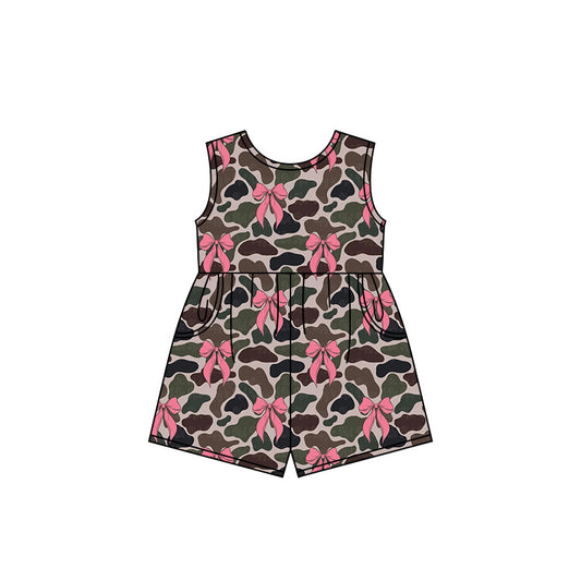 Sleeveless pink bow camo kids girls jumpsuit