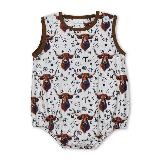 Sleeveless highland cow brands western boy romper