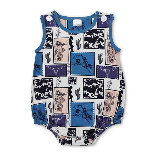 Sleeveless cactus rodeo western baby boy romper