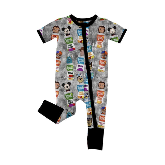 Short sleeves mouse dog toy baby kids zipper romper