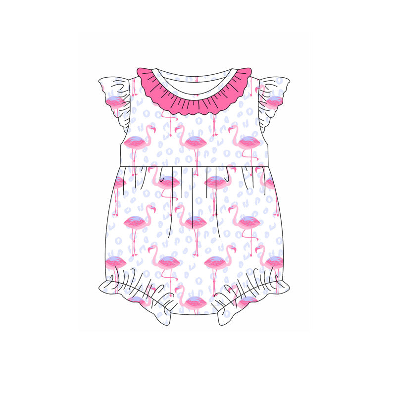 Flutter sleeves ruffle flamingo baby girls romper