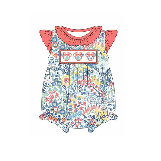 Flutter sleeves floral mouse baby girls summer romper