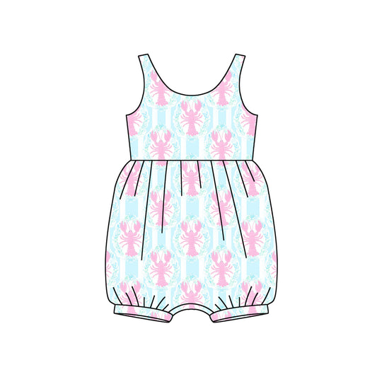 Sleeveless pink stripe crawfish baby girls romper