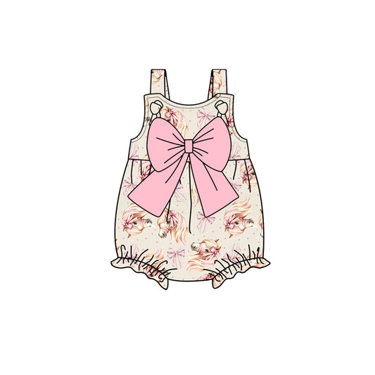 Straps pink bow unicorn baby girls summer romper