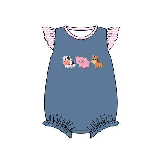 Flutter sleeves cow pig horse print baby girl romper