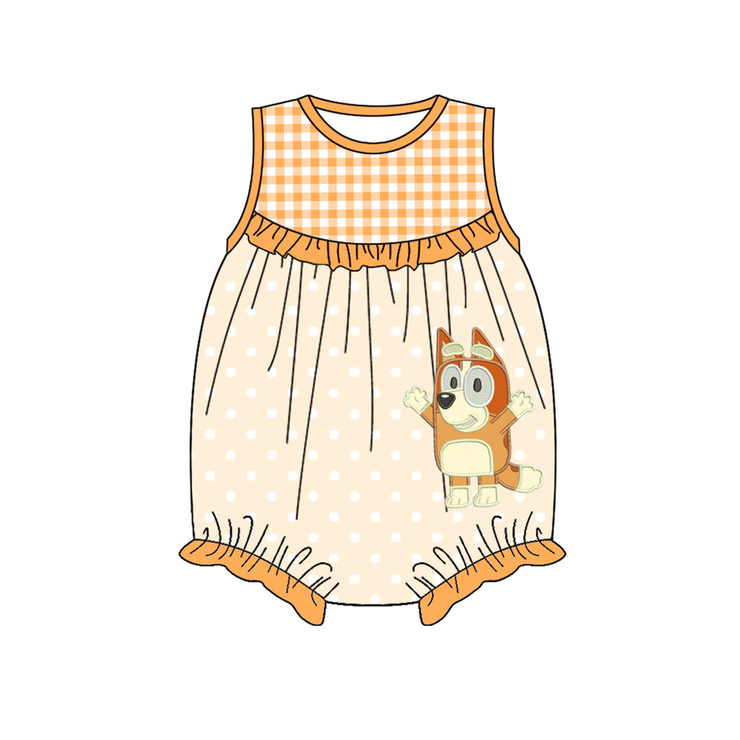 Yellow sleeveless plaid dog baby girls summer romper