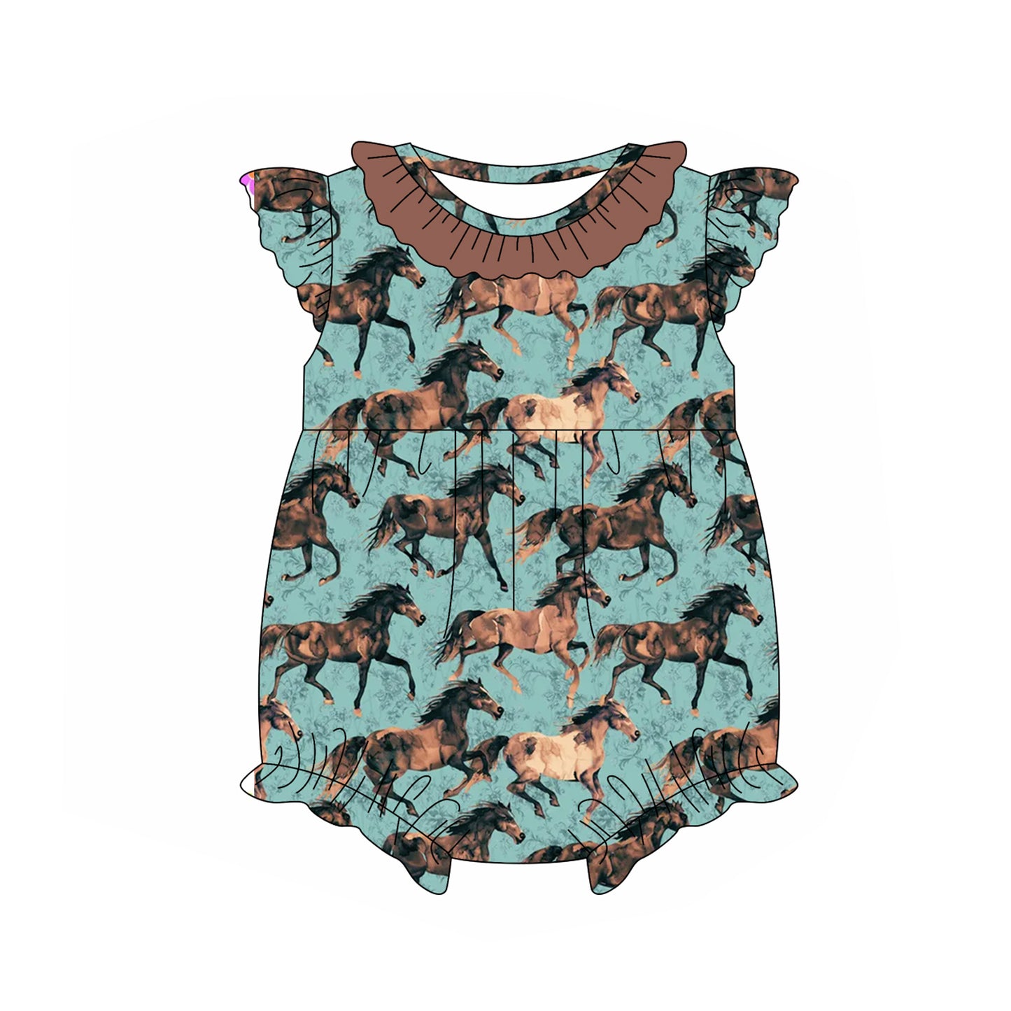 Flutter sleeves horse ruffle baby girls romper