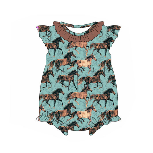 Flutter sleeves horse ruffle baby girls romper