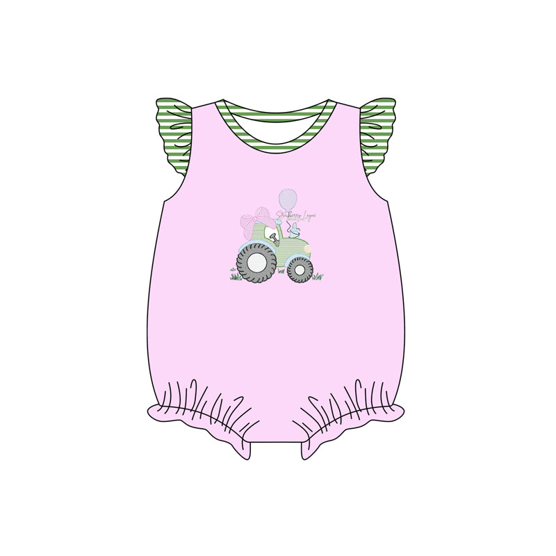 Flutter sleeves tractor farm baby girls romper