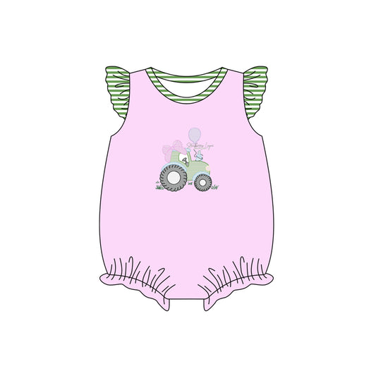 Flutter sleeves tractor farm baby girls romper