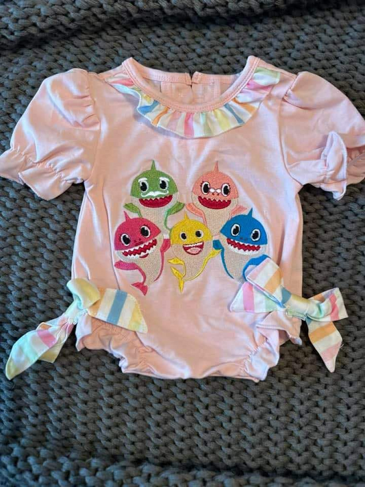 Short sleeves shark stripe baby girls summer romper