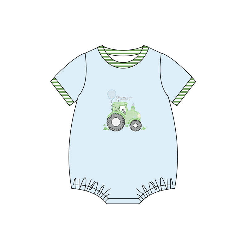 Short sleeves stripe tractor farm baby boy romper