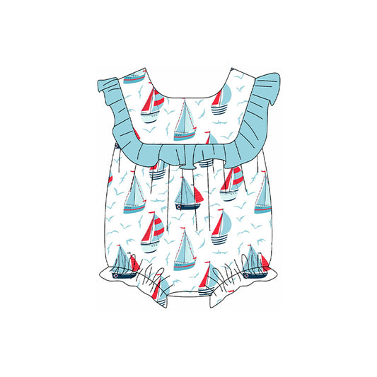 Light blue ruffle boat baby girls summer romper