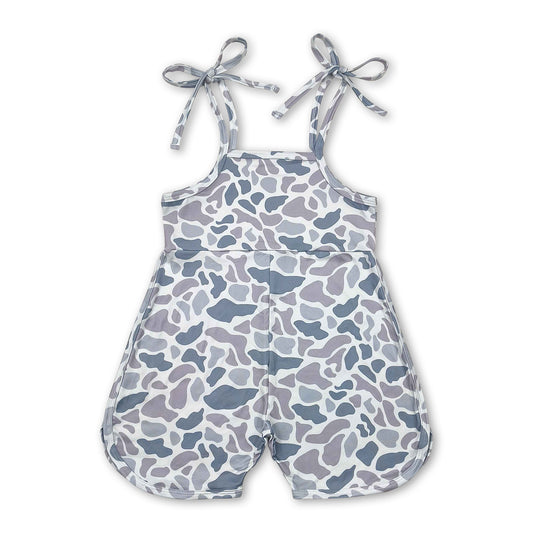 Grey camo straps shorts length kids girls jumpsuit ship from US