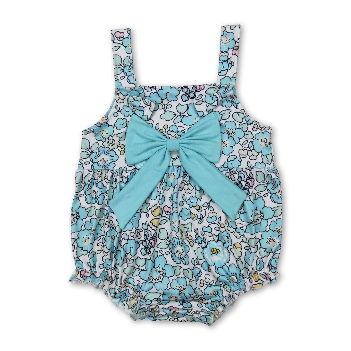 Floral straps bow baby girls summer romper