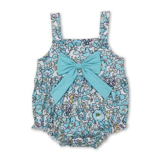 Floral straps bow baby girls summer romper