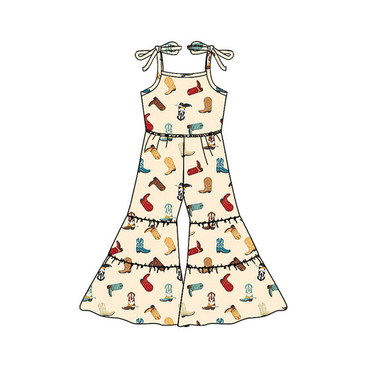 Straps boots patchwork western kids girls jumpsuit