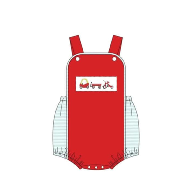 Red straps cars stripe baby boy summer romper