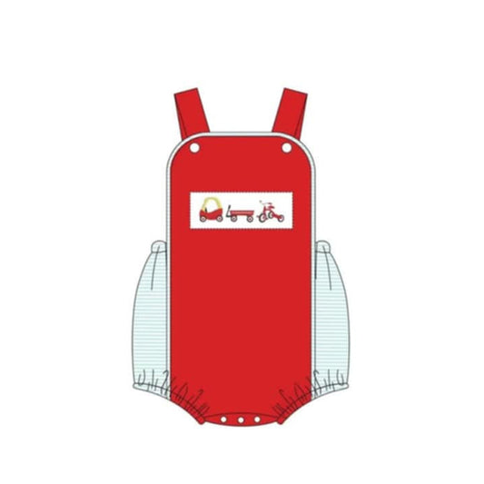 Red straps cars stripe baby boy summer romper