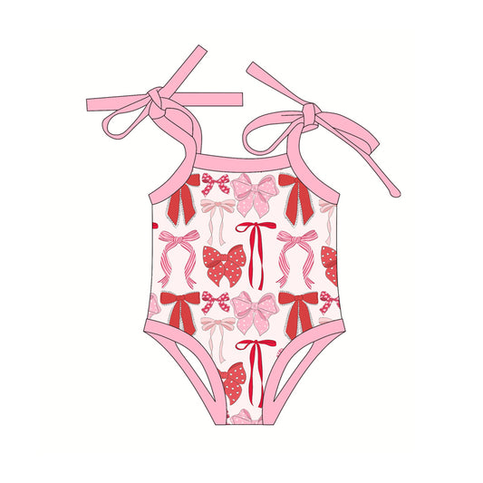 Pink straps heart bows baby girls summer romper